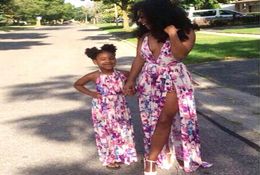 Mother Daughter Dresses Family Matching Outfits Floral Print Vneck Baby Girl And Mother Clothing Mommy And Me Beach Sundress3939262