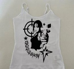Womens Corset Emo girl Tank Top Y2k Aesthetic Graphics Print Clothes Vintage Punk Gothic Camisole Top Grunge Baby Tee Crop Top 240229