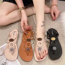 Hot Summer Sandal Casual Flat Bottomed Sandals For Women With Hollowed Out Buckle Womens Beach Sandals Soft Soled Herringbone Strap Sandal 240228