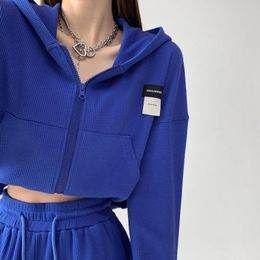 Women's Jackets Loose Hooded Cropped Tops Women 2024 Spring Autumn Sports Outerwear Solid Colour Labelling Korean Version Zip-Up Sweatshirt