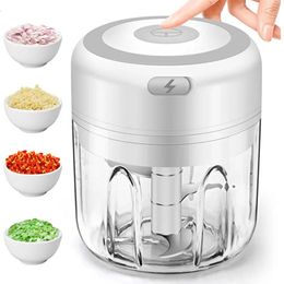 100250ml Electric Garlic Masher Mini Chopper Vegetable Chili Meat Ginger Masher Machine USB Charging Blenders Kitchen Gadgets 240307