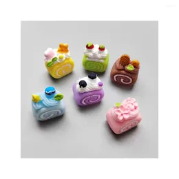 Decorative Flowers Assorted Sweet Swiss Rolls Cake Dessert Slime Charms Mini Doll House Food Figurines For Kitchen Room Fairy Garden Decor