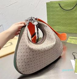 2024 Shoulder Bags Canavs Crossbdoy Bags Handbag Tote Bags Patchwork Leather Hook Fastener Zipper Cotton Women Half Moon Purse