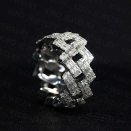 New Arrival Jewelry Hip Hop Gold Plated 925 Sterling Silver Baguette Vvs Diamond Moissanite Iced Out Men Cuban Ring