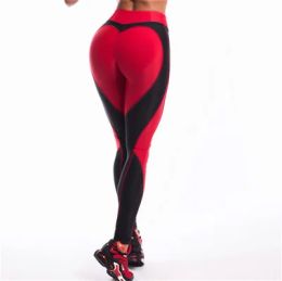 Leggings Heart Shape Leggings Women New Red Black Colour High Waist Pants Patchwork Printed Leggins Big Size High Elastic Fitness Leggings