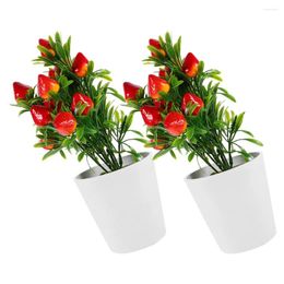 Decorative Flowers 2 Sets Wedding Room Decoration Fake Fruit Tree Ornaments Faux Office Desk Potted Artificial Bonsai Home Simulated Green