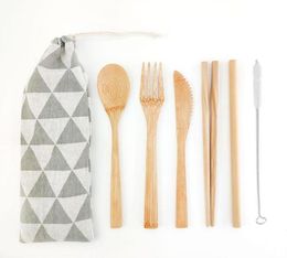 Creative Travel Cutlery Flatware Bamboo Utensils Set Reusable Eco Friendly Portable Fork Spoon Set Tableware Accessories2106274