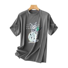Çift M6 Ana Dolap 3K+! Kişiselleştirilmiş Kedi Baskı Gündelik Çağ Gevşek Yuvarlak Boyun Kısa Knapıtlı T-Shirt Bahar Yeni 2301#