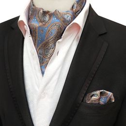 Linbaiway Men Suits Ascot Tie Set For Man Cravat Ties Handkerchief Floral Paisley Pocket Square Wedding Custom LOGO Neck277Q