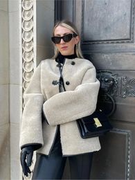 Long Sleeves Faux Fur Fleece Jacket Women Singlebreasted Warm Coat Fall Winter Fashion Female Street Outwears 240307