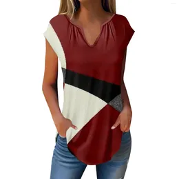 Women's T Shirts Summer Cap Sleeve For Women Trendy Loose Casual Print V Neck Pleated Tunic Tank Tops Clothing And Free Sh