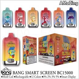 Authentic Bang Smart Screen BC15000 Disposable Vape 15000 Puffs 0% 2% 3% 5% 25ml Pod Carts Mesh Coil Rechargeable Vaper 12 Colours Puff 15K Bang King Box