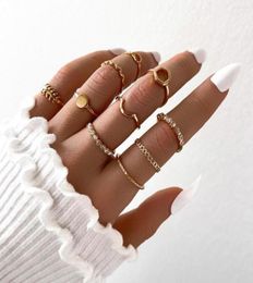 Wedding Rings Personality Simple Geometric Circle Leaf Wave Joint Ring Sets Gold Colour Crystal Inlaid Party Knuckle Finger For Wom6009679