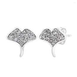 Stud Earrings Gingko Leaf Sparkling Real 925 Sterling Silver Orignal Brincos For Women Gift 2024
