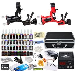 Professional Complete Tattoo Kits 2 Rotary Motor Machines Guns 40 Colours Tattoo Inks 50 PCS Needles LCD Power Supply with Carry Ca6440461