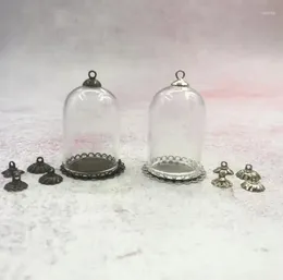 Bottles 5pcs/lot 35x25mm Hollow Glass Tube With Double Lace Base Beads Cap Set Vials Pendant Bottle Necklace Jewellery Finding