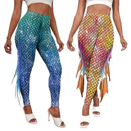 Leggings Women Mermaid Leggings Costume 3D Printed Skinny Trousers Sexy Cosplay Mermaid Scale Pants Trousers