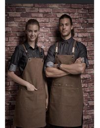 Heavy Duty Waxed Canvas Work Apron with Tool Pockets BBQ Coffee Bib Chef Kitchen ApronCrossBack Straps Adjustable ML2983295
