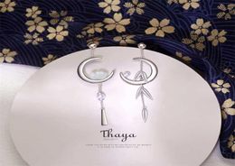 Thaya 925 Sterling Silver Earring Dangle Crescent Bamboo leaves Japanese Style For Women Fine Jewellery 2201084734464