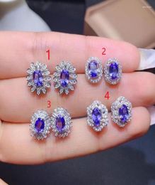 Stud Earrings Tanzanite S925 Sterling Silver Natural Crystal Multi Gemstone Cup Set3892329