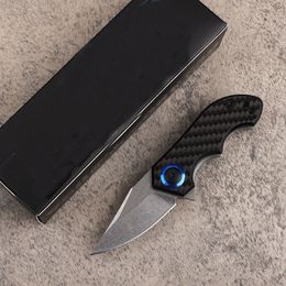 Top Quality H0022 High Quality Flipper Folding Knife CPM-20CV Stone Wash Blade Carbon Fibre with Stainless Steel Handle Ball Bearing EDC Pocket Knives