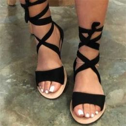 Hip Summer Sandal Round End Flat Sandals New Cross Strapping Roman Style Women's Shoes Fashion Single Shoe Sandles Heels Flip Flop 240228