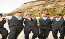 Charcoal Grey Wedding Vest and Pants For Men Slim Fit Mens Wedding Tuxedos Designer Mens Suits VestPantsTie8975849
