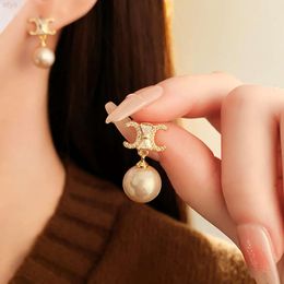 Elegant Pearl Pendant Diamond Stud Earring Jewellery Crystal Letter Drop Earrings Gold Plated Designer for Women
