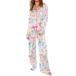 Women's Sleepwear Pyjama Sets Loungewear Set Cartoon Print Long Sleeve Lapel Button Shirt With Elastic Waist Pants 2 Pieces