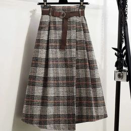 Skirt Office Lady Woollen Winter Thicken Umbrella Skirt New Autumn 2021 Plaid Asymmetrical Long Skirt Women Plus Size ALINE Skirt