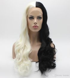 Iwona Hair Wavy Long Half White Half Blace Mix Wig 711001 Half Hand Tied Heat Resistant Synthetic Lace Front Wig6851101