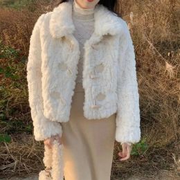 Fur Synthetic Ladies White Fox Fur Coat Fashion Sweet Short Coat Thick Warm Elegant Fur Vintage Jacket Coats Women Mujeres Rabbit