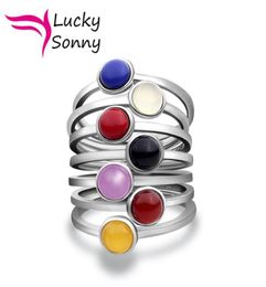 7 Chakra Stack Rings Solid 925 Sterling Silver Jewellery Urban Stack Ring Created SemiPrecious Stones Cluster Ring For Women Knuckl4780103