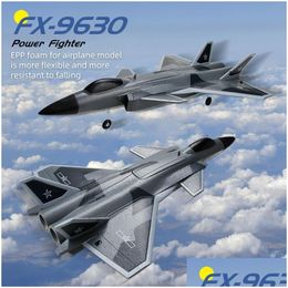 Electric/Rc Aircraft Fx9630 Rc Plane J20 Fighter Remote Control Aeroplane Anti-Collision Soft Rubber Head Glider With Cvert Design Toy Dhqno