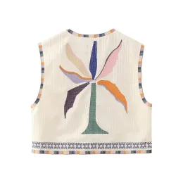 Waistcoats PB&ZA 2023 Autumn New Vintage Fashion Versatile Tree Pattern Embroidered Open Front Short Outerwear Vest