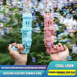 Sand Play Water Fun New Gatling Bubble Machine 10-Hole Automatic Bubble Guns For Kids Electric Bubble Shooter Gatling Summer Soap Water Bubble Maker