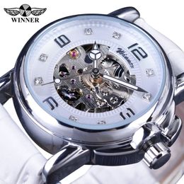 Winner 2022 Ladies Diamond Display Women Top Brand Luxury White Simple Skeleton Transparent Case Automatic Mechanical Watches1896