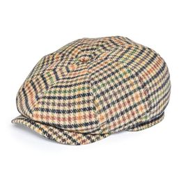 FEINION Newsboy Cap for Men Women Herringbone 50% Wool Tweed Flat Caps Yellow Green Cabbies Driver Hat 068 201216252W