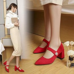 Dress Shoes Quality Office Lady Women Pumps Suede Leather Casual Pointed Low Heels Work Shallow Solid Elegant Ladies 39