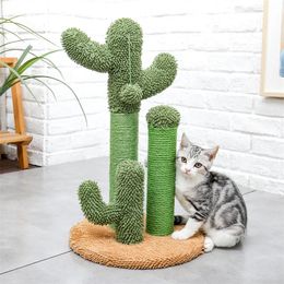Cute Cactus Pet Cat Tree Toy with Ball Scratching Post for Cat Kitten Climbing Mushroom Condo Protecting Furniture Fast Delivery 240304