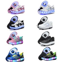 Children's violent walking shoes, boys and girls, adult explosive walking shoes, double wheeled flying shoes, lace shoes, and wheeled shoes, roller skates non-silp 29