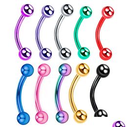 Navel & Bell Button Rings 10Pcs/Lot Surgical Steel M Ball Eyebrow Piercing Internally Threaded Curved Barbell Helix Earring Lip Ring Dhgsc
