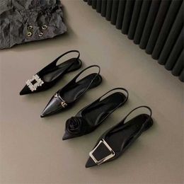 Sell Flat Black Toe Sandals Fairy Shoes Spring Summer Sandal Women Pointed Rhinestone Temperament Single Shoe Sandles Heels 240228