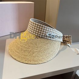 Luxury Straw Visor Women Travel Empty Top Caps Letter Print Beach Golf Cap Fashion Plaid Patckwork Outdoor Running Sports Caps