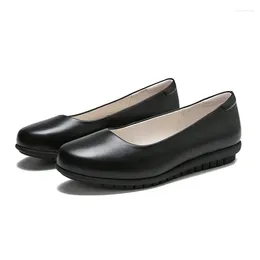 Dress Shoes Women's Leather Round Toe Loafers Black Flats With Soft Soles Commonly Used For Casual Work Size 35-41