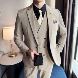 Men's Suits 2024- Boutique (Blazer Vest Pants) Fashion Business Formal Striped Gentleman Slim Fit Trend Casual Wedding 3-piece Set