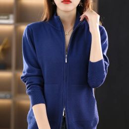 Cardigans Autumn Winter New Women Wool Sweater Clothing Cuff Thread Double Zipper Cardigan Fashion Female Casual Knitted Tops Soft Jacket