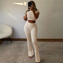 2024 Spring The New listing Sexy Slim Fit Open Navel Short Sleeve T-shirt High Waist Tight Casual Pants Set Hot