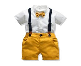 Baby Boy Gentleman Clothes Set Summer Suit For Toddler White Shirt with Bow TieSuspender Shorts Formal Newborn Boys Clothes5048045