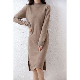Dress Tailor Sheep 100% Merino Wool Knitted Sweater Dress for Women Winter/Autumn ONeck Female Dresses Long Style Jumper Girl Clothes